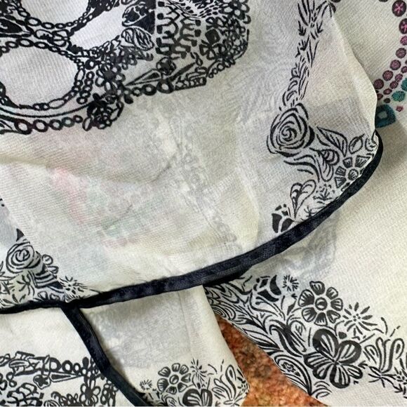 Day of The Dead Skull & Floral Silk Blend Sheer Large Scarf - Picture 4 of 7